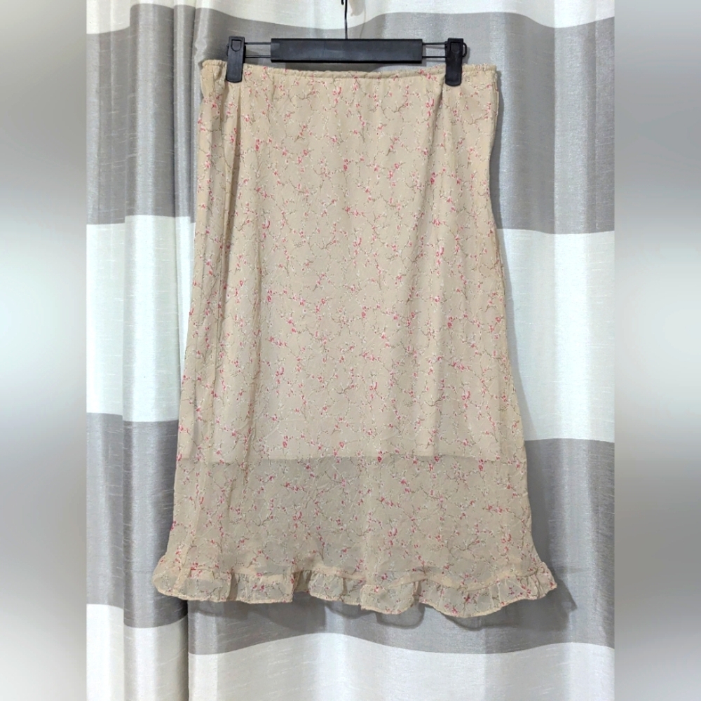 Vintage Floral Pink & Beige Aline Skirt Size: XL